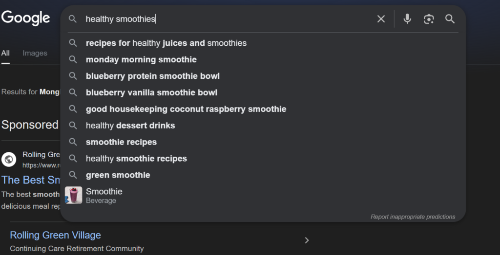 google search suggestions